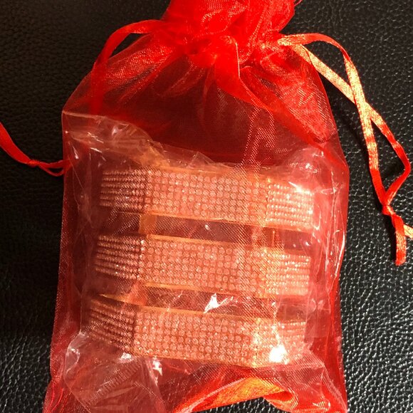 Gold Rhinestone Statement Cuff Bracelet Big Chunky 3 Row Wide Hexagon 7+" - Picture 10 of 10